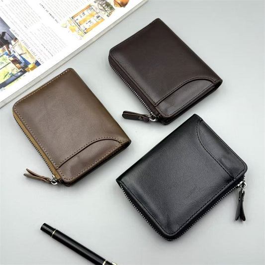 Men's Zipper Bifold Wallet with 9 Card Slots