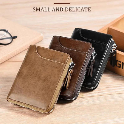 Men's Zipper Bifold Wallet with 9 Card Slots