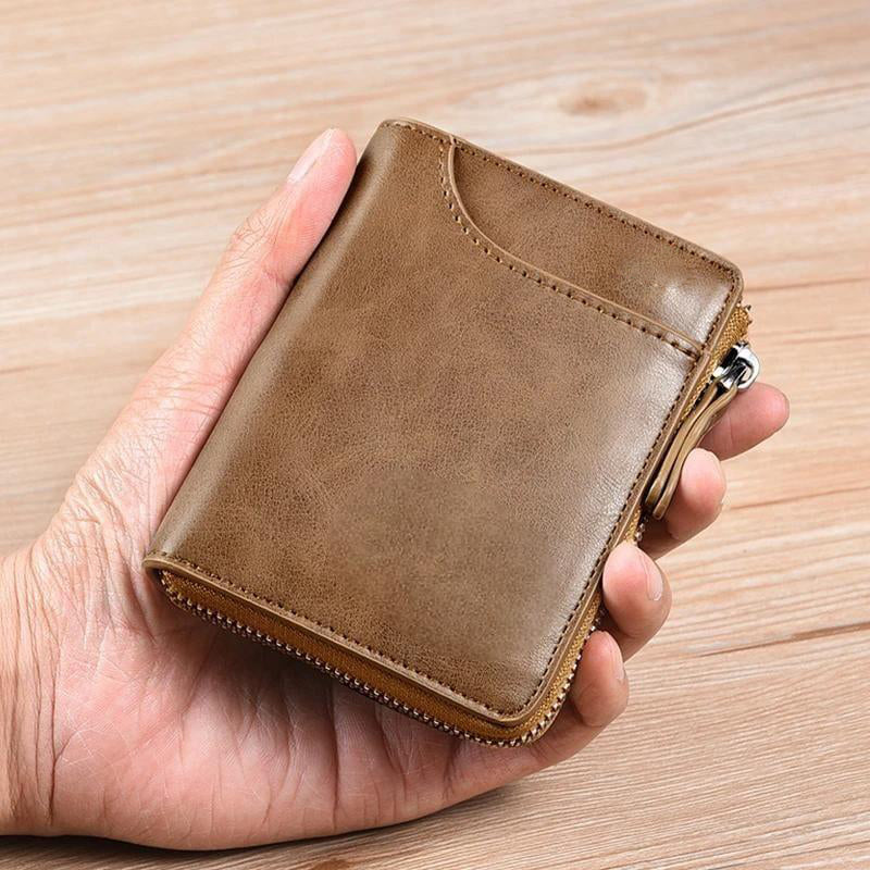 Men's Zipper Bifold Wallet with 9 Card Slots