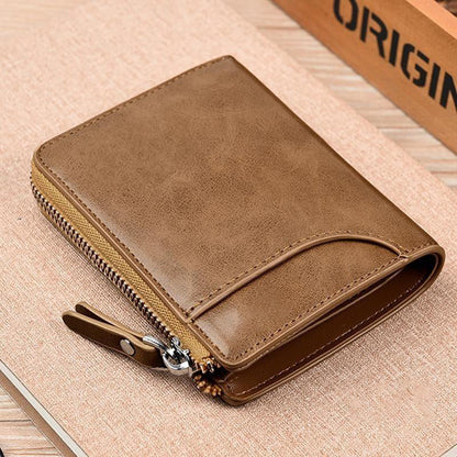 Men's Zipper Bifold Wallet with 9 Card Slots