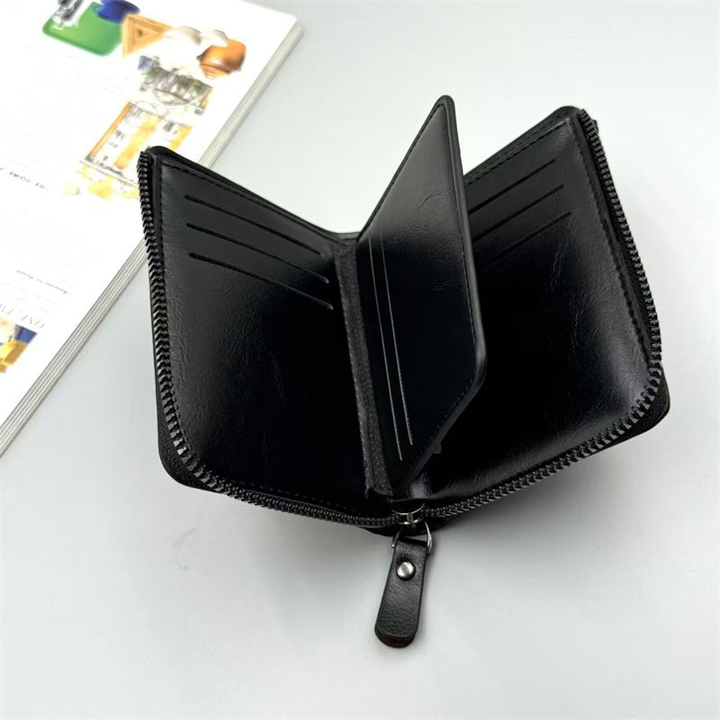 Men's Zipper Bifold Wallet with 9 Card Slots