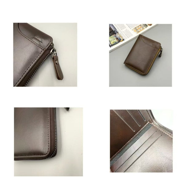 Men's Zipper Bifold Wallet with 9 Card Slots