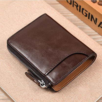 Men's Zipper Bifold Wallet with 9 Card Slots