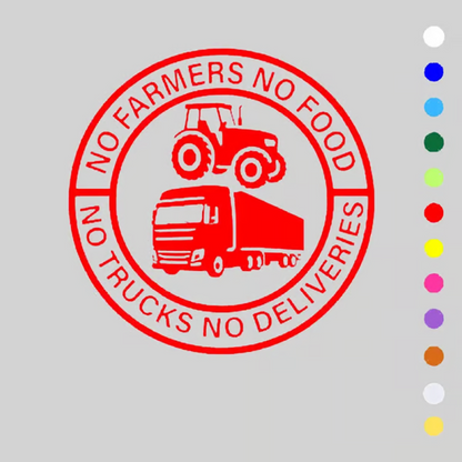 💥Car Vinyl Sticker: No Farmers No Food - No Trucks No Deliveries