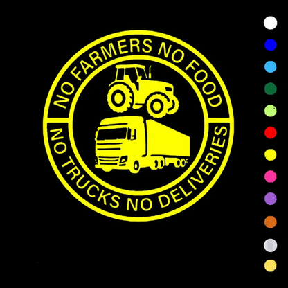 💥Car Vinyl Sticker: No Farmers No Food - No Trucks No Deliveries