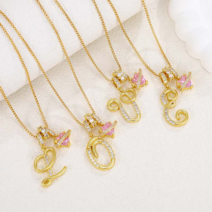 💖Initial Letter Necklace with Pink Heart Charm✨