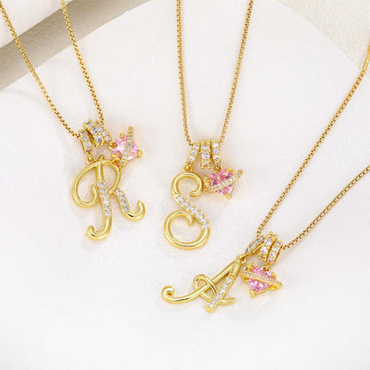💖Initial Letter Necklace with Pink Heart Charm✨