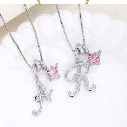 💖Initial Letter Necklace with Pink Heart Charm✨