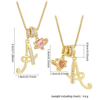 💖Initial Letter Necklace with Pink Heart Charm✨
