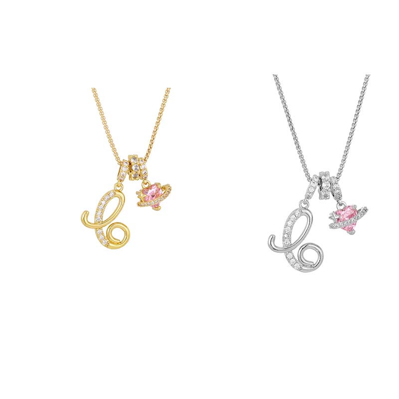 💖Initial Letter Necklace with Pink Heart Charm✨