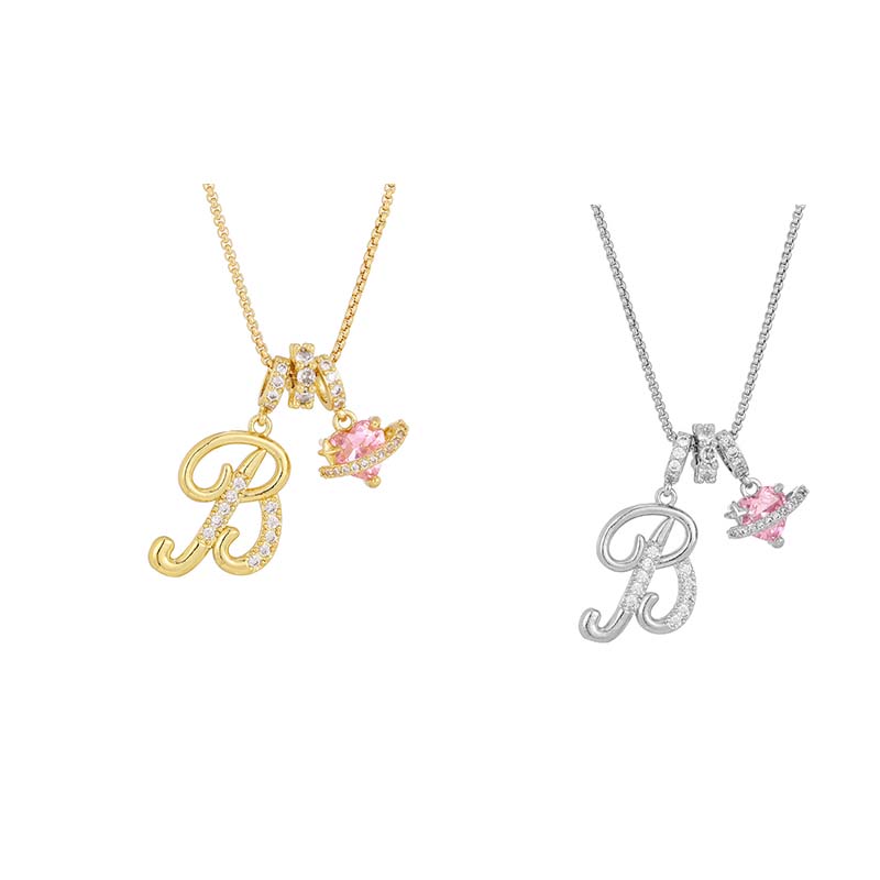 💖Initial Letter Necklace with Pink Heart Charm✨