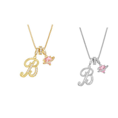 💖Initial Letter Necklace with Pink Heart Charm✨