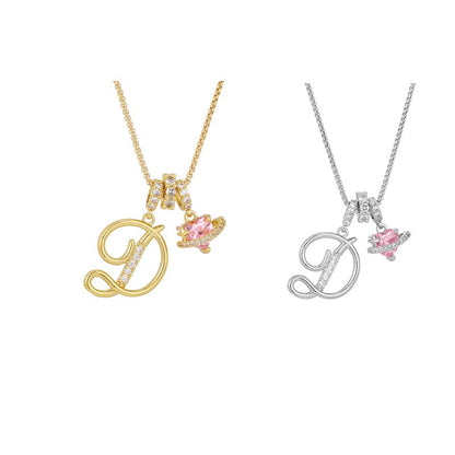 💖Initial Letter Necklace with Pink Heart Charm✨