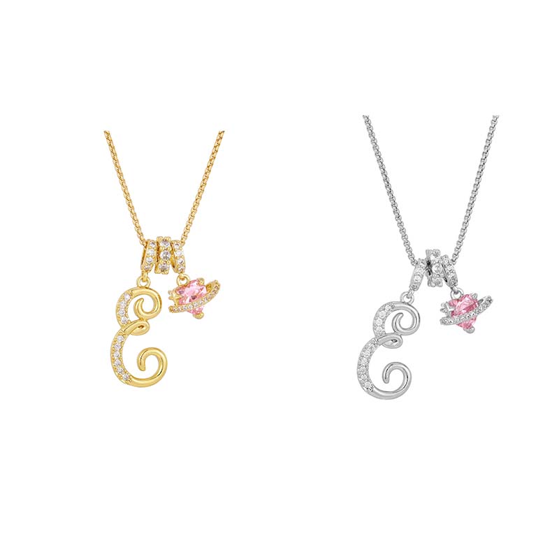 💖Initial Letter Necklace with Pink Heart Charm✨