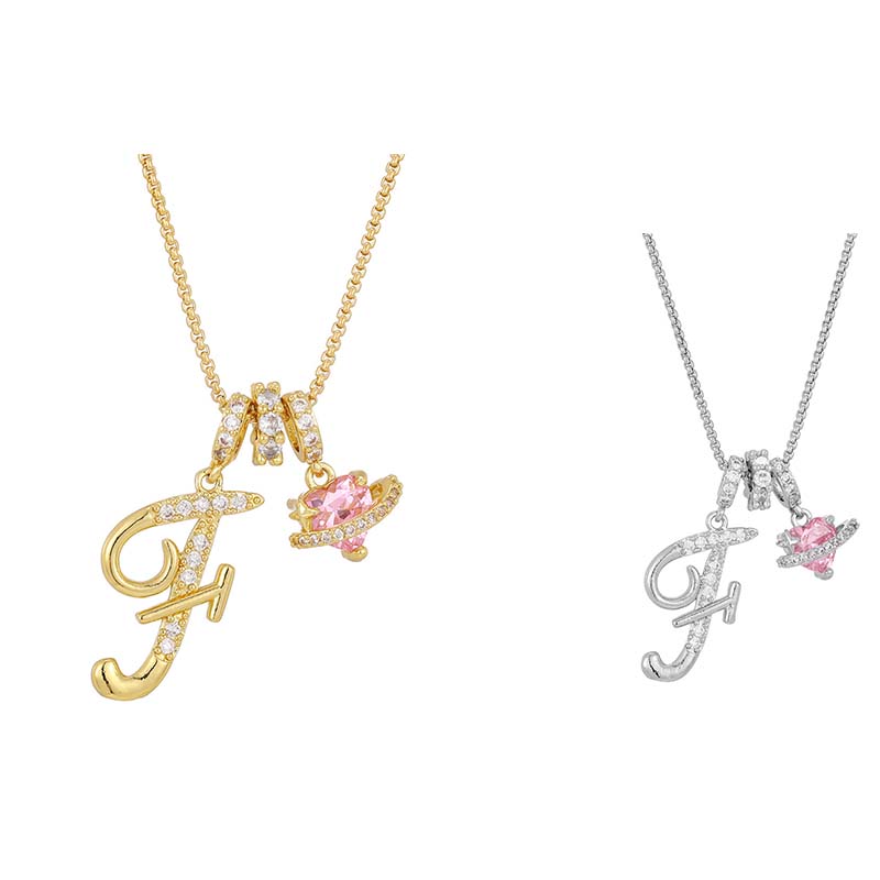 💖Initial Letter Necklace with Pink Heart Charm✨