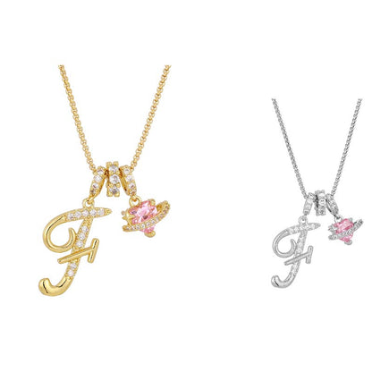 💖Initial Letter Necklace with Pink Heart Charm✨