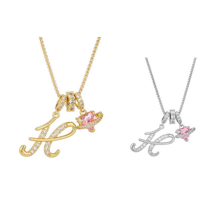 💖Initial Letter Necklace with Pink Heart Charm✨