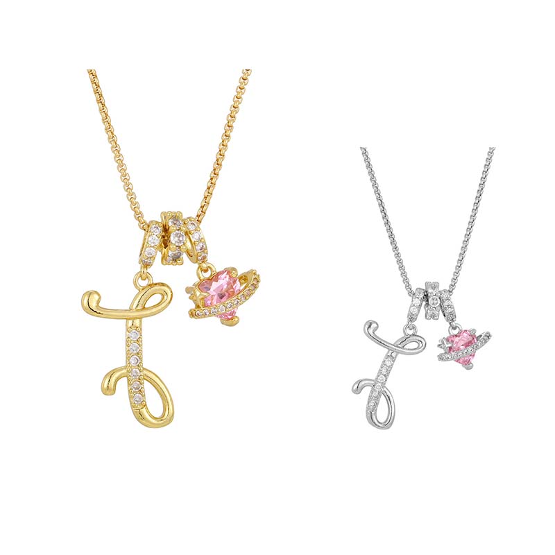 💖Initial Letter Necklace with Pink Heart Charm✨