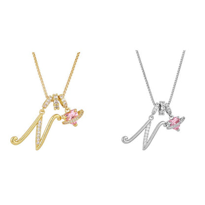 💖Initial Letter Necklace with Pink Heart Charm✨