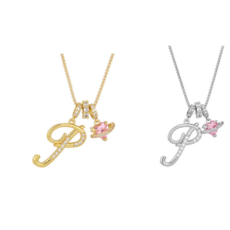 💖Initial Letter Necklace with Pink Heart Charm✨
