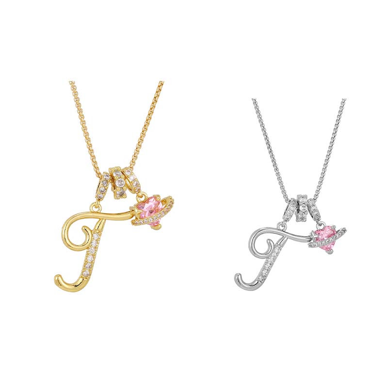 💖Initial Letter Necklace with Pink Heart Charm✨