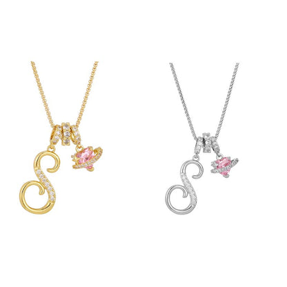 💖Initial Letter Necklace with Pink Heart Charm✨