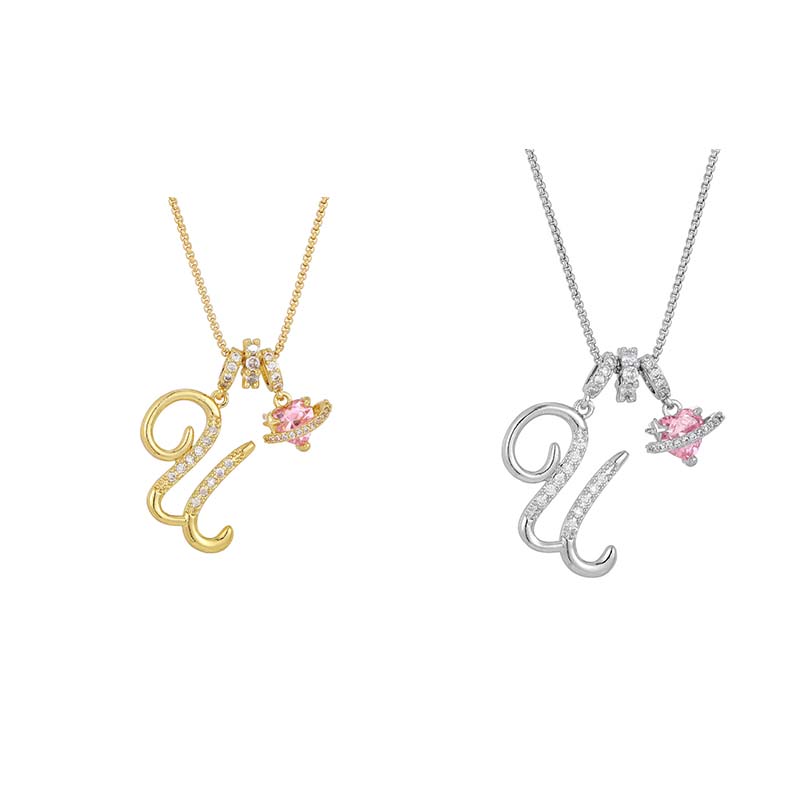 💖Initial Letter Necklace with Pink Heart Charm✨