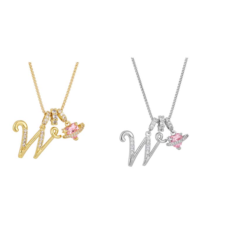 💖Initial Letter Necklace with Pink Heart Charm✨