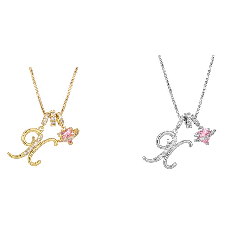 💖Initial Letter Necklace with Pink Heart Charm✨