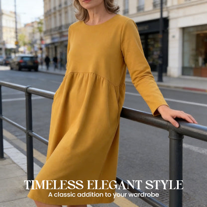 👗Women's Loose Fit Round Neck Midi Dress with Pockets-Effortless Comfort & Everyday Elegance✨