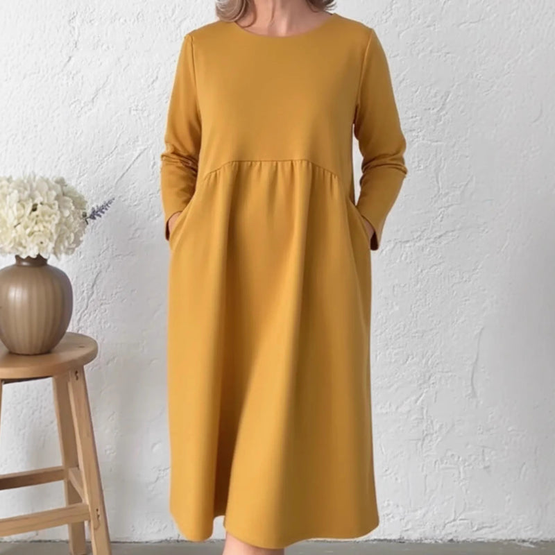 👗Women's Loose Fit Round Neck Midi Dress with Pockets-Effortless Comfort & Everyday Elegance✨