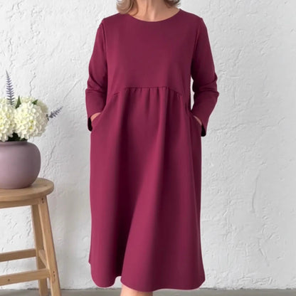 👗Women's Loose Fit Round Neck Midi Dress with Pockets-Effortless Comfort & Everyday Elegance✨