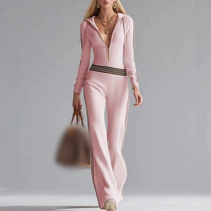 🔥New arrivals offer-Women's Hooded V-Neck Zip-Up Knitted Jumpsuit