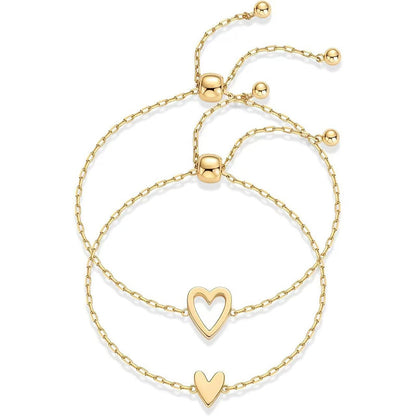 💕2PCS Matching Heart Charm Bracelet Set
