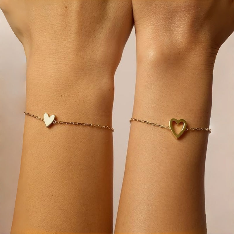 💕2PCS Matching Heart Charm Bracelet Set