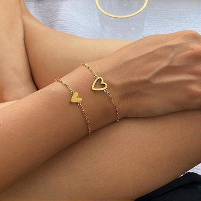 💕2PCS Matching Heart Charm Bracelet Set