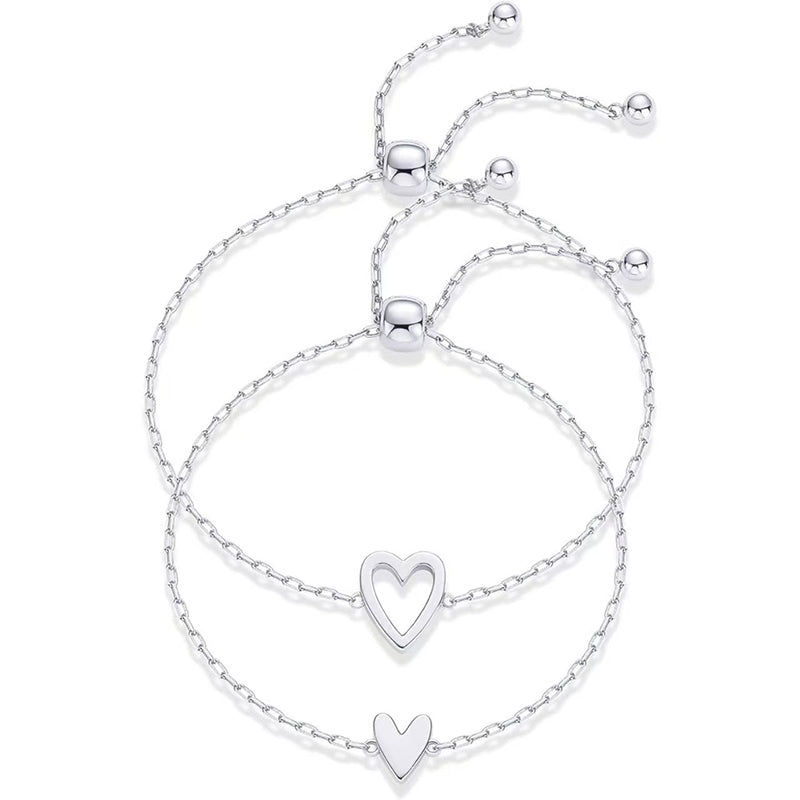 💕2PCS Matching Heart Charm Bracelet Set