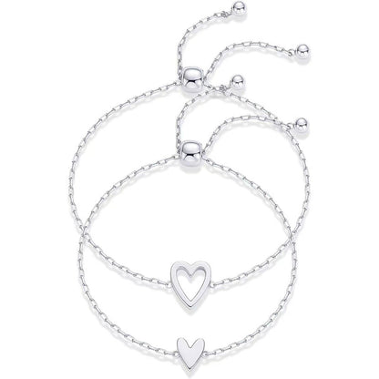 💕2PCS Matching Heart Charm Bracelet Set