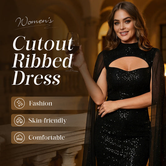 💃2026 New Arrivals 48% OFF💥Women's Cutout Ribbed Dress with Chiffon Cape