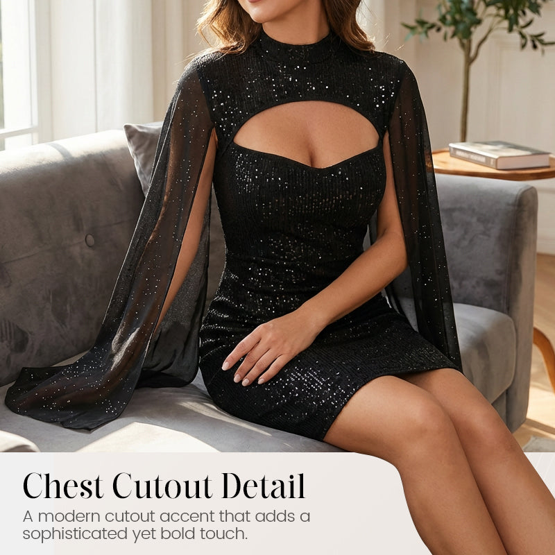 💃2026 New Arrivals 48% OFF💥Women's Cutout Ribbed Dress with Chiffon Cape