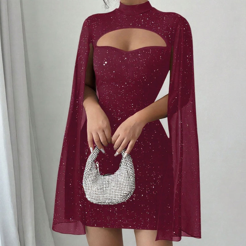 💃2026 New Arrivals 48% OFF💥Women's Cutout Ribbed Dress with Chiffon Cape