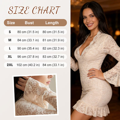 Elegant Lace V-Neck Dress with Ruffle Trim