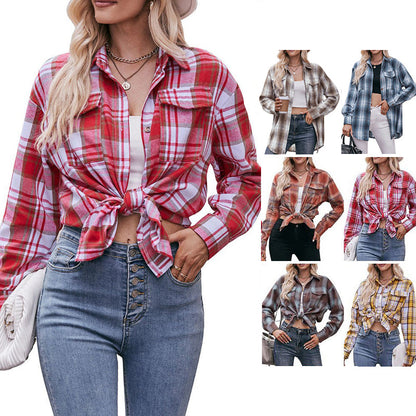 ✨Women's Plaid Lapel Long-Sleeve Button Down Shirts