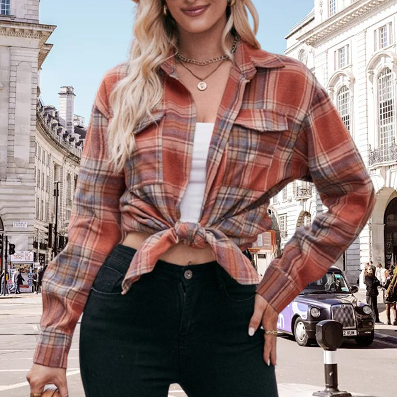 ✨Women's Plaid Lapel Long-Sleeve Button Down Shirts