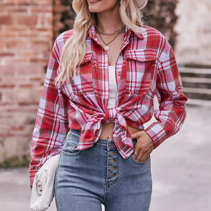 ✨Women's Plaid Lapel Long-Sleeve Button Down Shirts