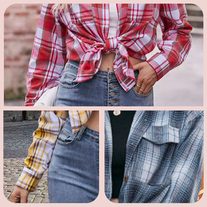 ✨Women's Plaid Lapel Long-Sleeve Button Down Shirts