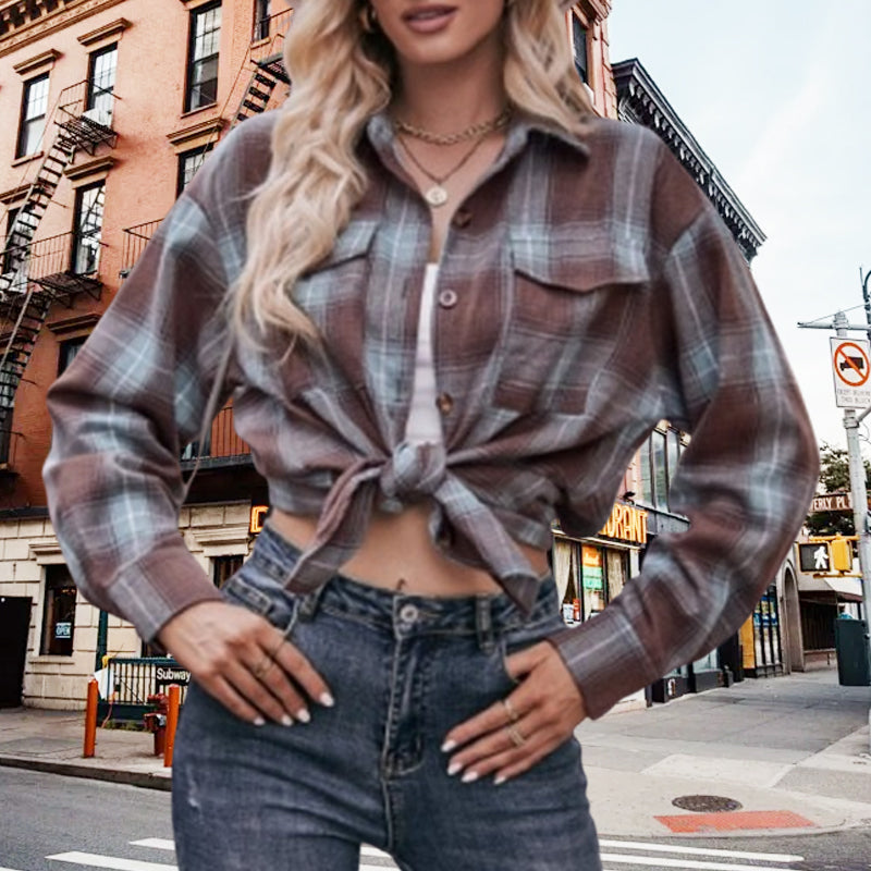 ✨Women's Plaid Lapel Long-Sleeve Button Down Shirts