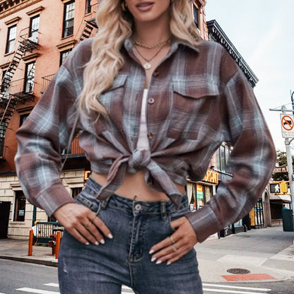✨Women's Plaid Lapel Long-Sleeve Button Down Shirts