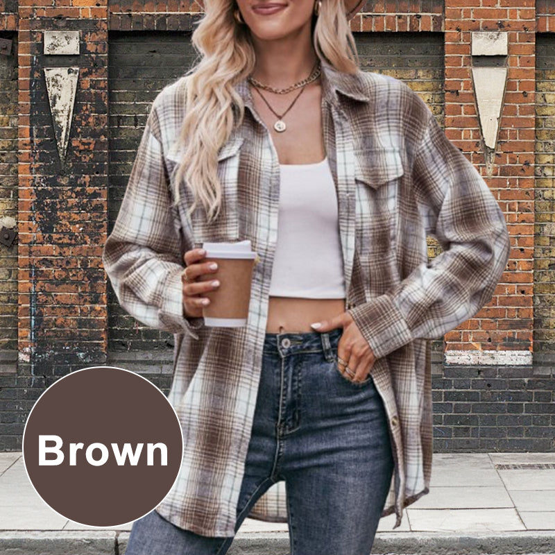 ✨Women's Plaid Lapel Long-Sleeve Button Down Shirts