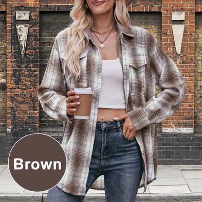 ✨Women's Plaid Lapel Long-Sleeve Button Down Shirts
